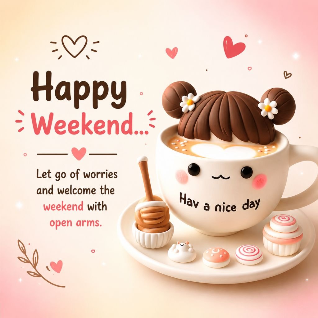 a smiling face Happy Weekend message