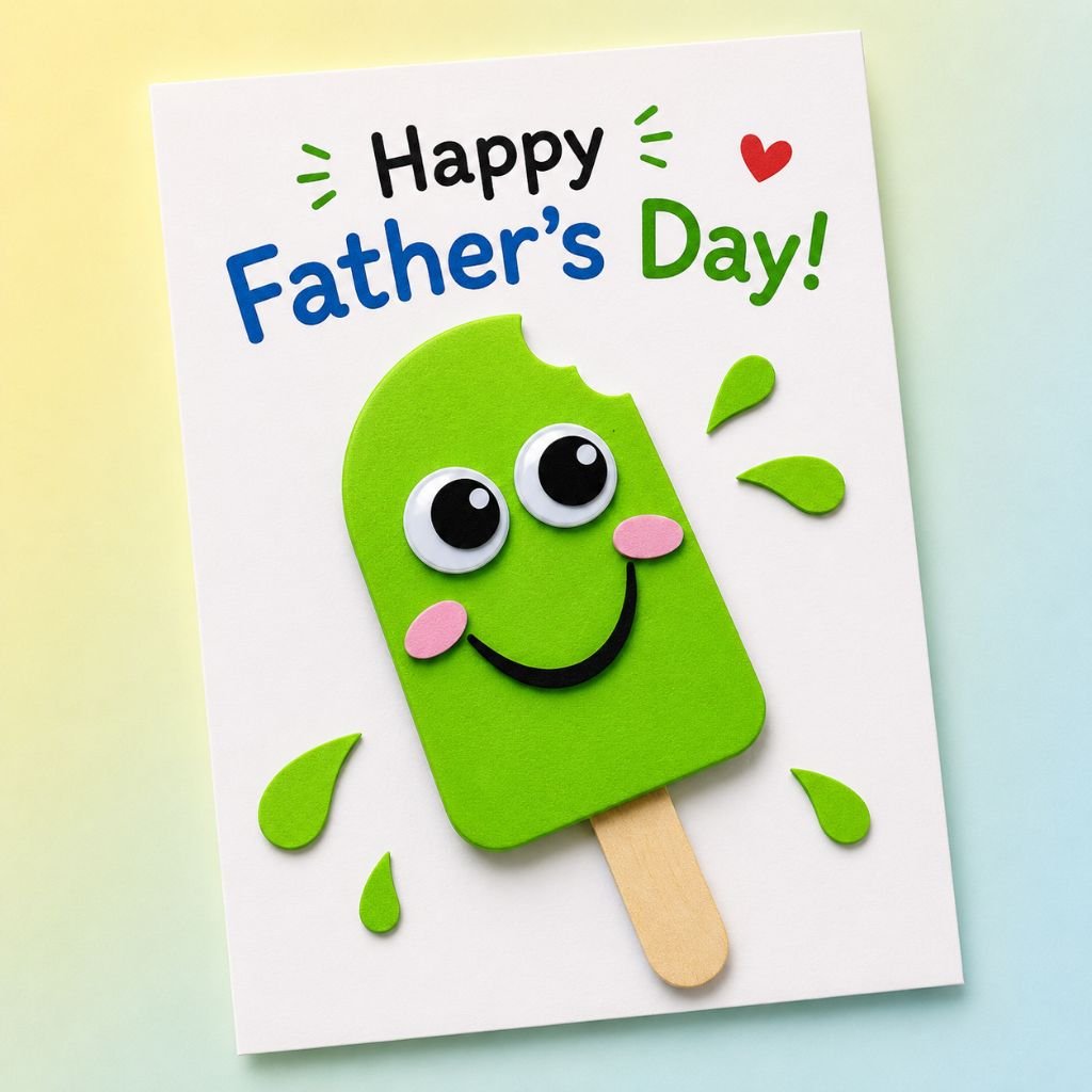 a smiling green popsicle character happy fathers day funny