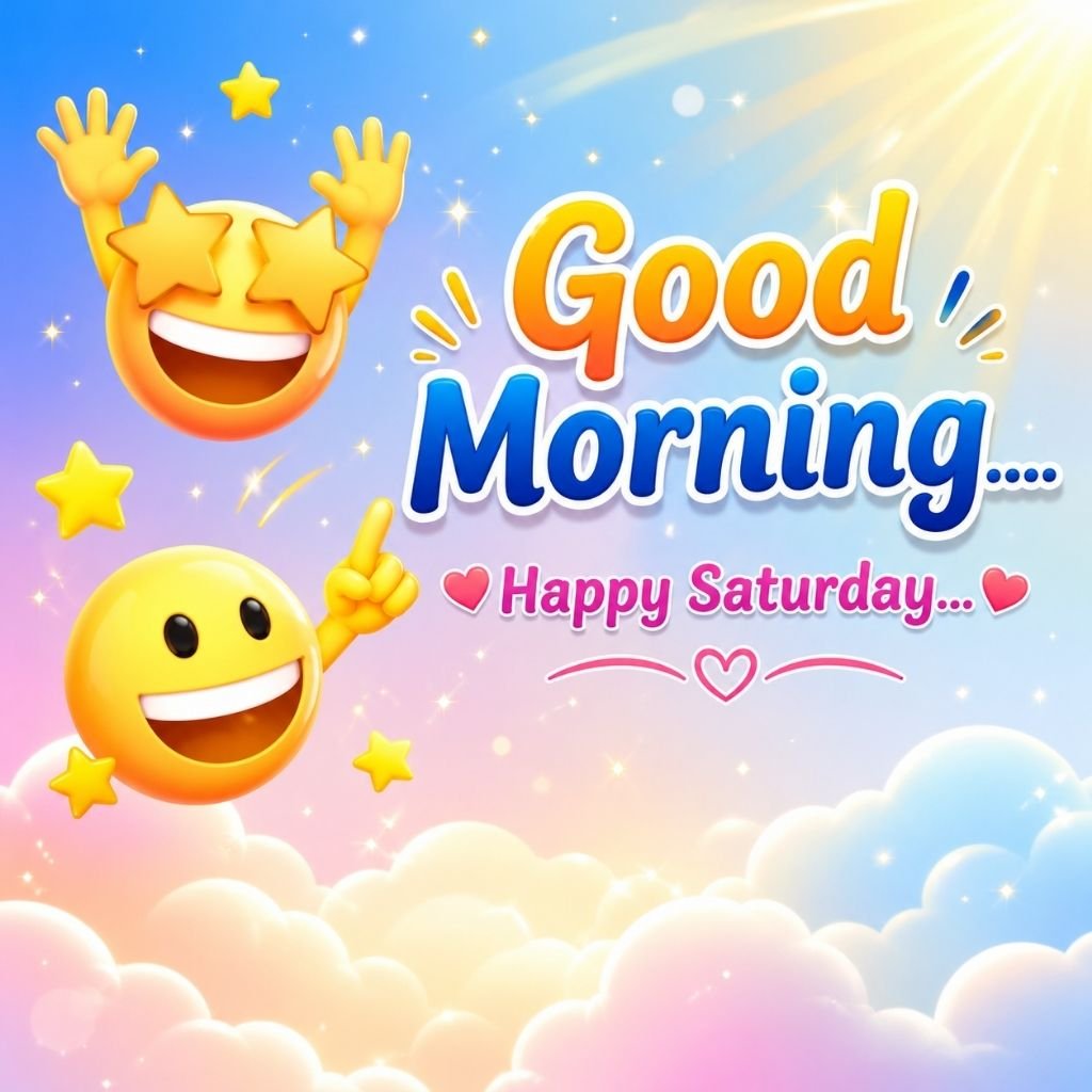 a star-eyed emoji with happy saturday morning