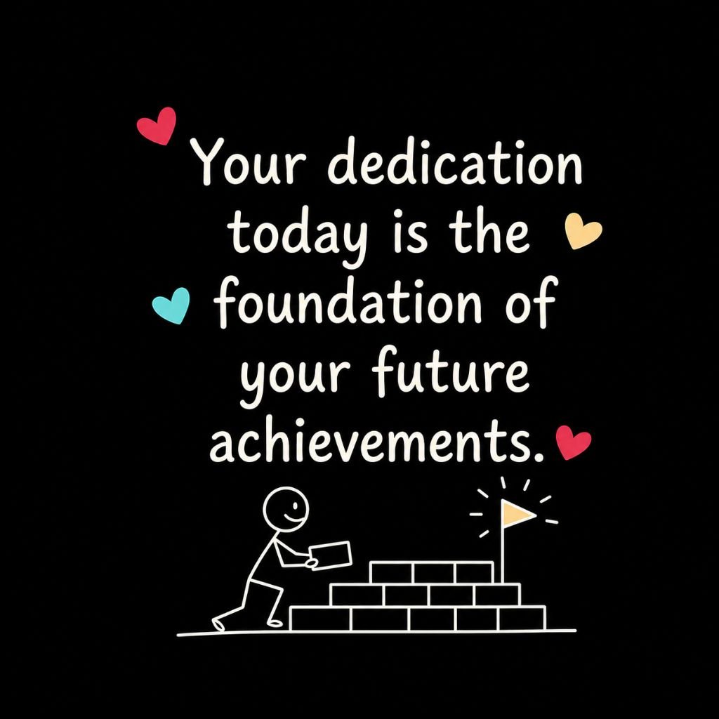 a stick figure building steps toward a goal flag with inspirational quotes for employees