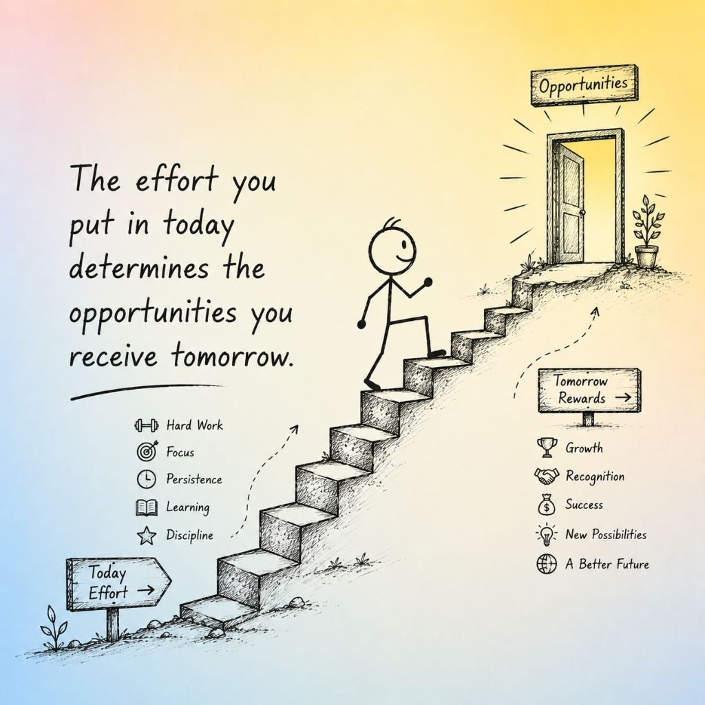 a stick figure climbing stairs toward opportunities with daily quotes for work