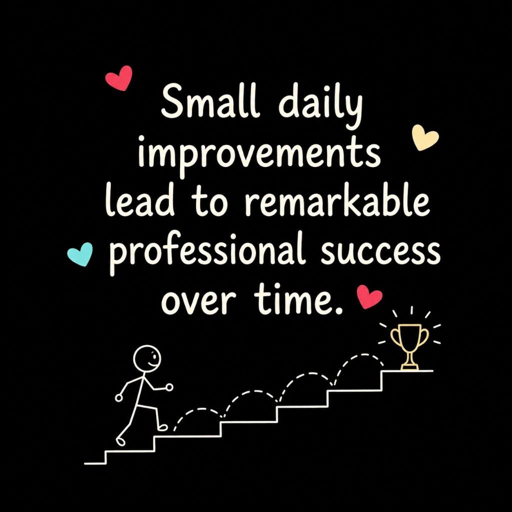 a stick figure climbing steps toward a trophy with inspiring quotes for work