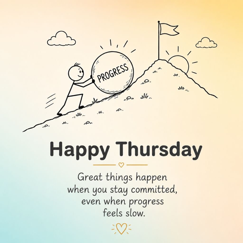 a stick figure pushing a progress boulder thursday work motivation