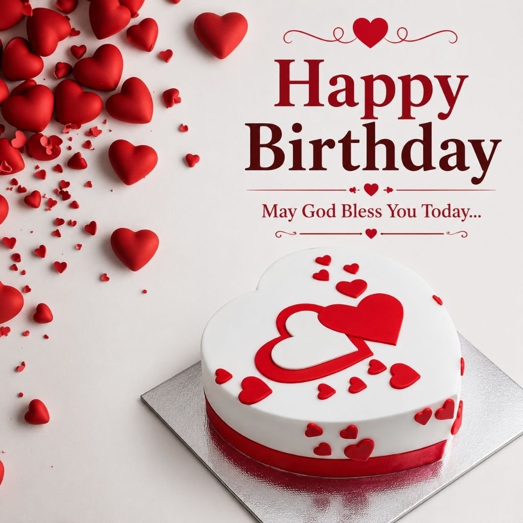 a white heart-shaped cake birthday wishes pic