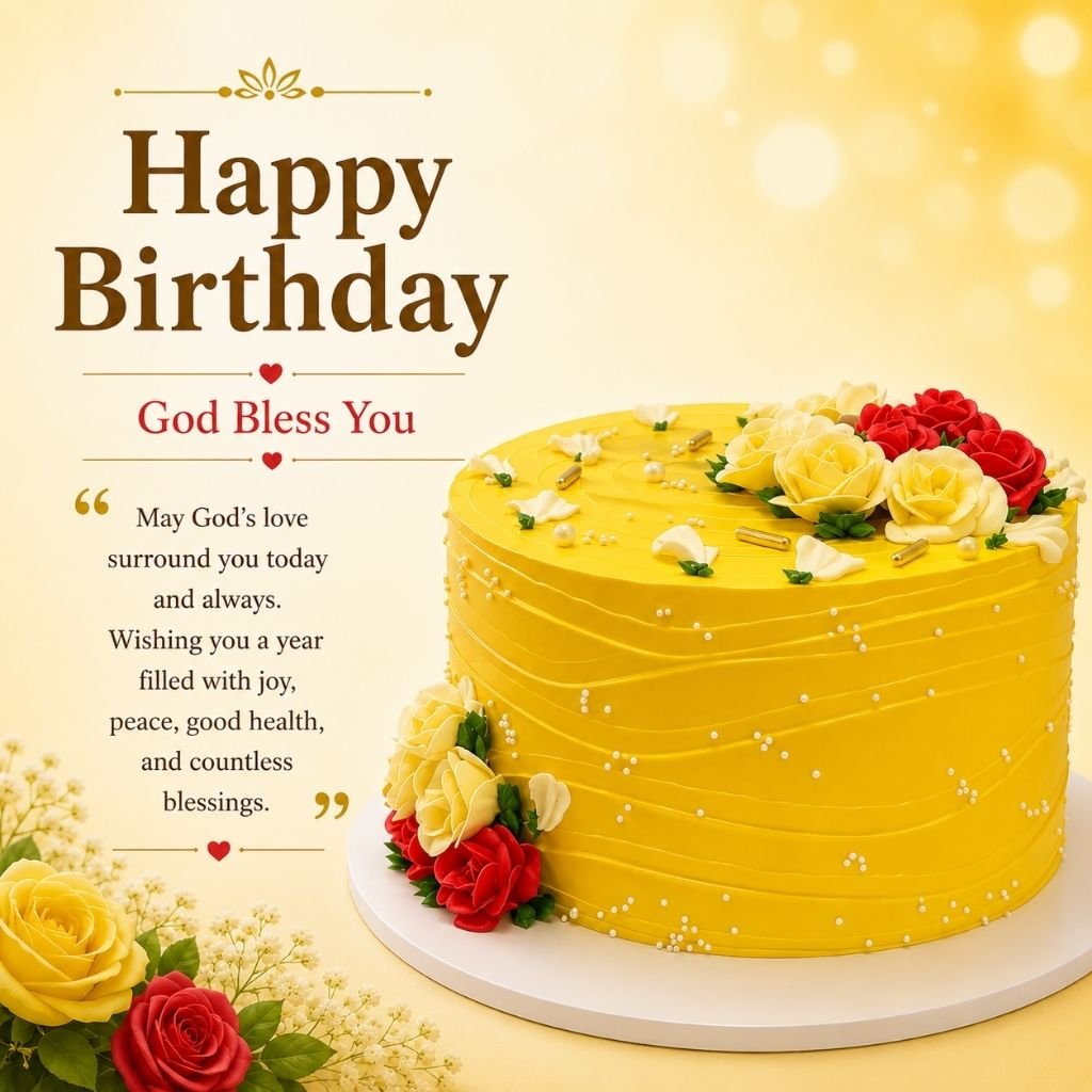 a yellow floral cake birthday picture message for a friend