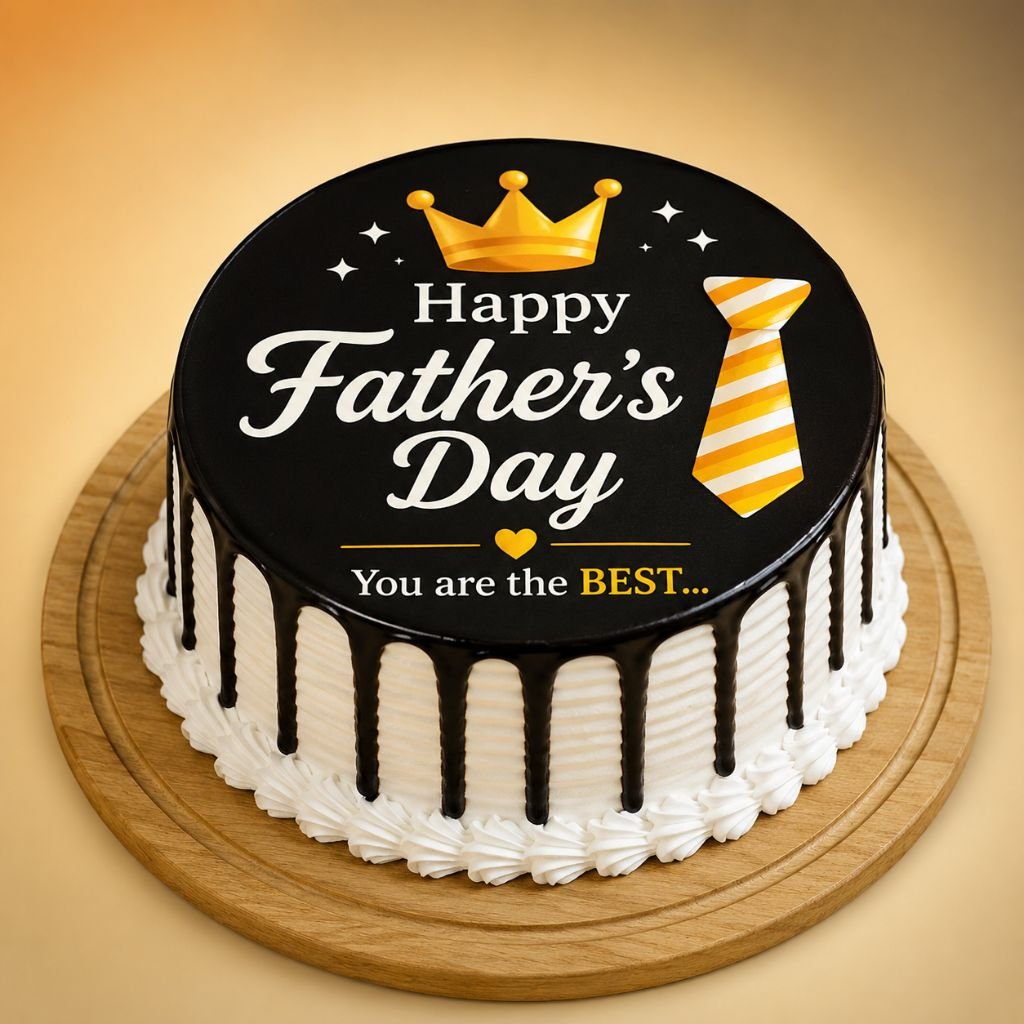 black chocolate glaze Happy Father’s Day drip cake