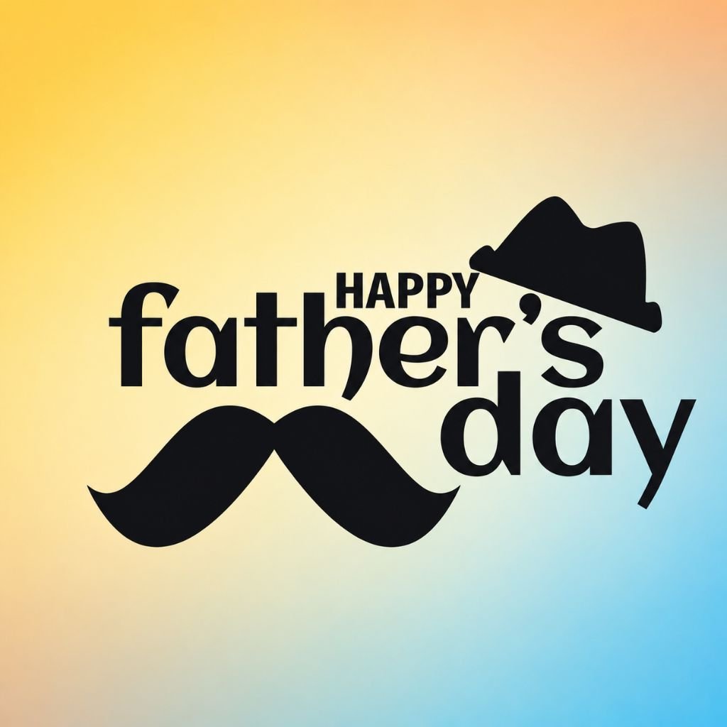 black mustache and hat icons Happy Father’s Day typography