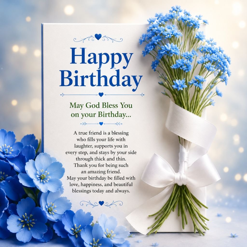 blue flowers happy birthday greeting card for best friend