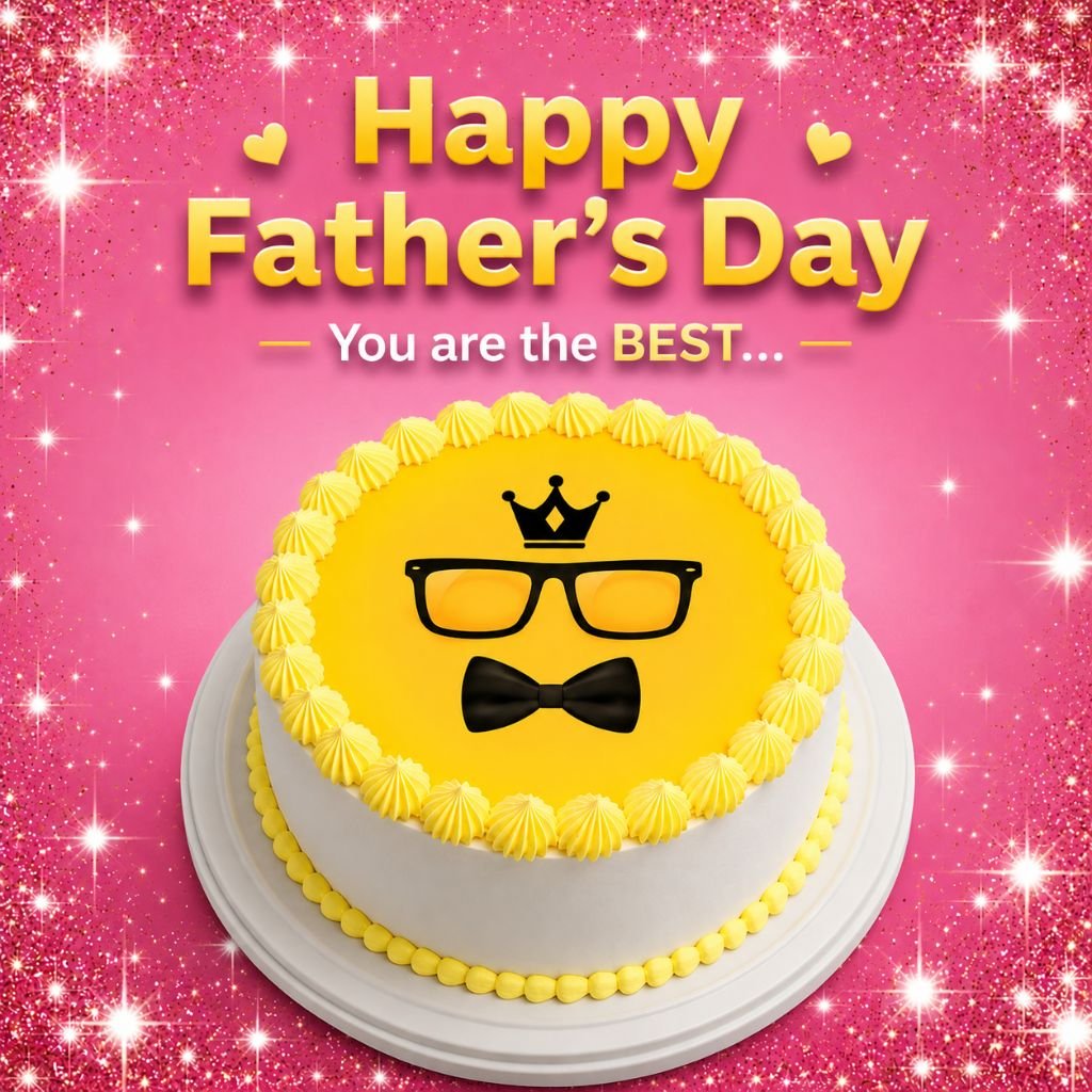 crown, glasses, and bow tie Happy Father’s Day cake wishes