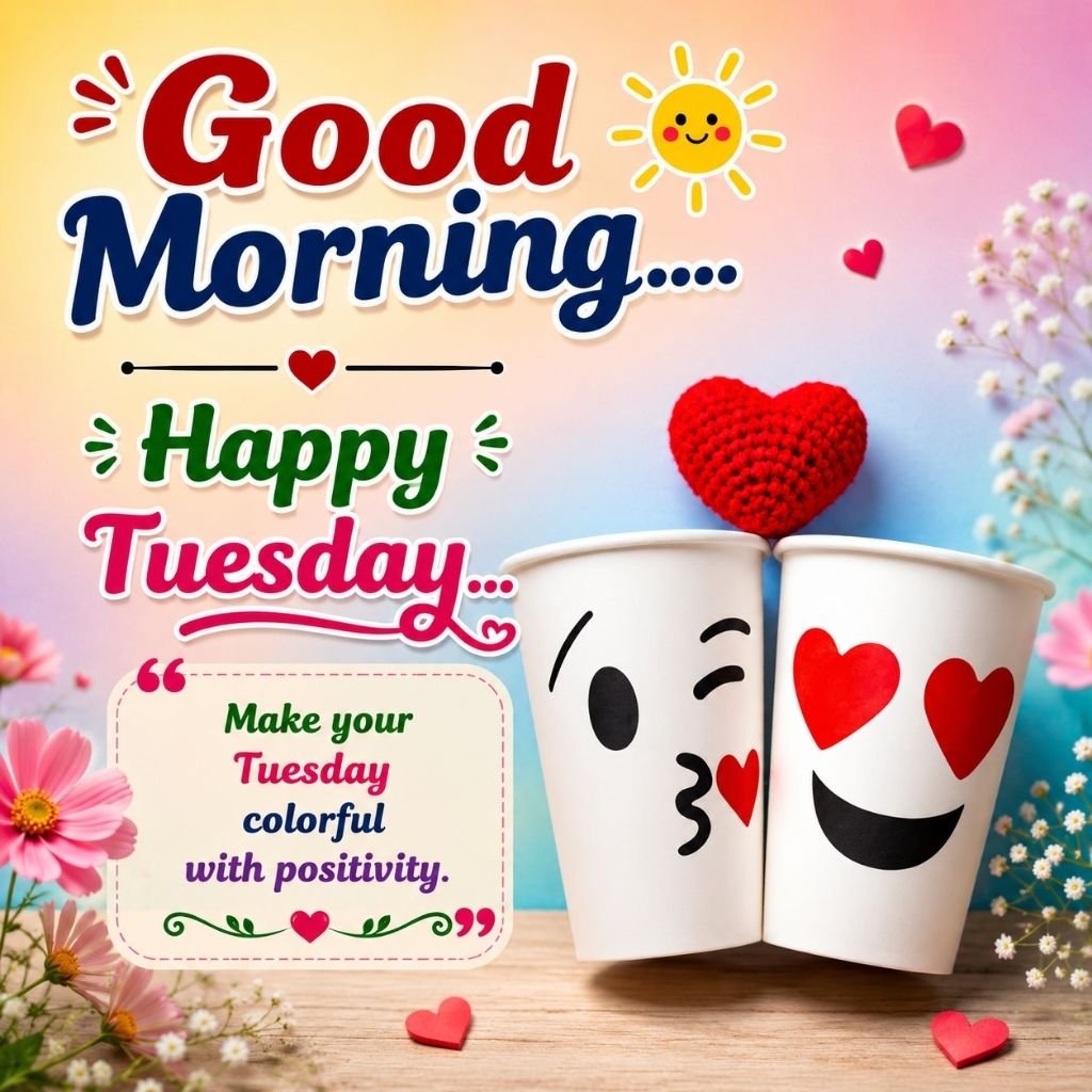 cute coffee cups with heart faces and a tuesday morning images