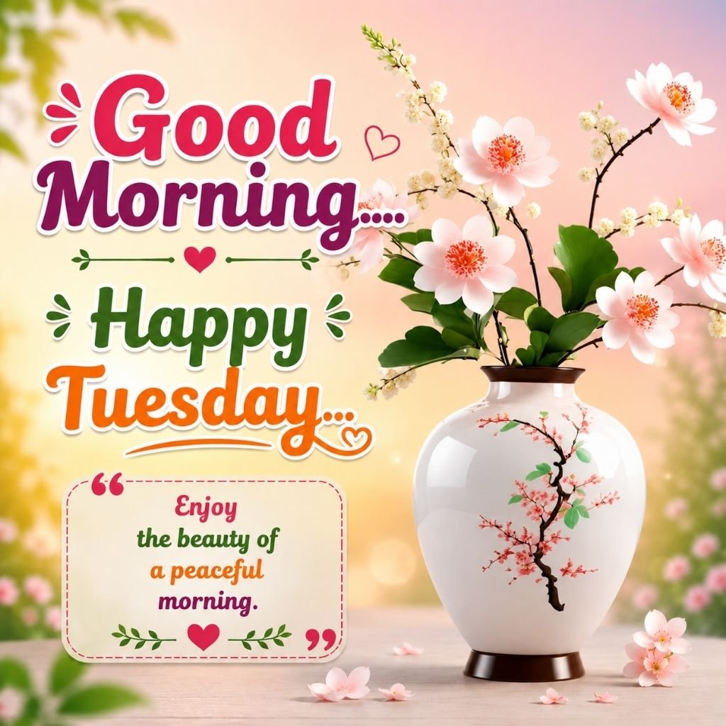  elegant pink flowers with positive good morning tuesday inspirational quotes