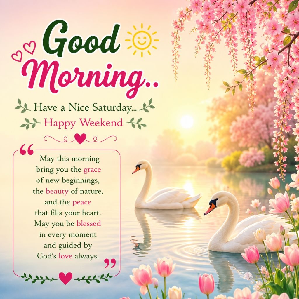 elegant swans on a lake happy saturday blessings