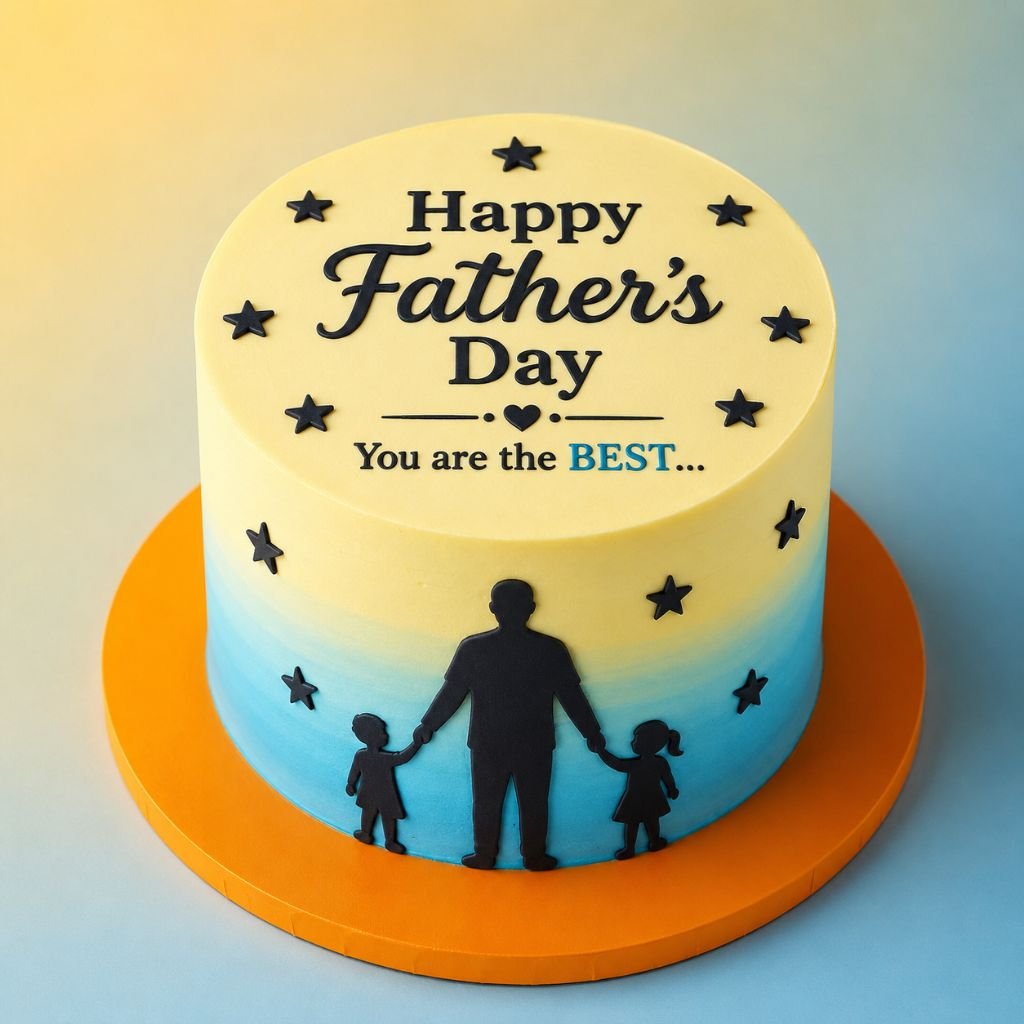 father and children silhouette Happy Father’s Day cake