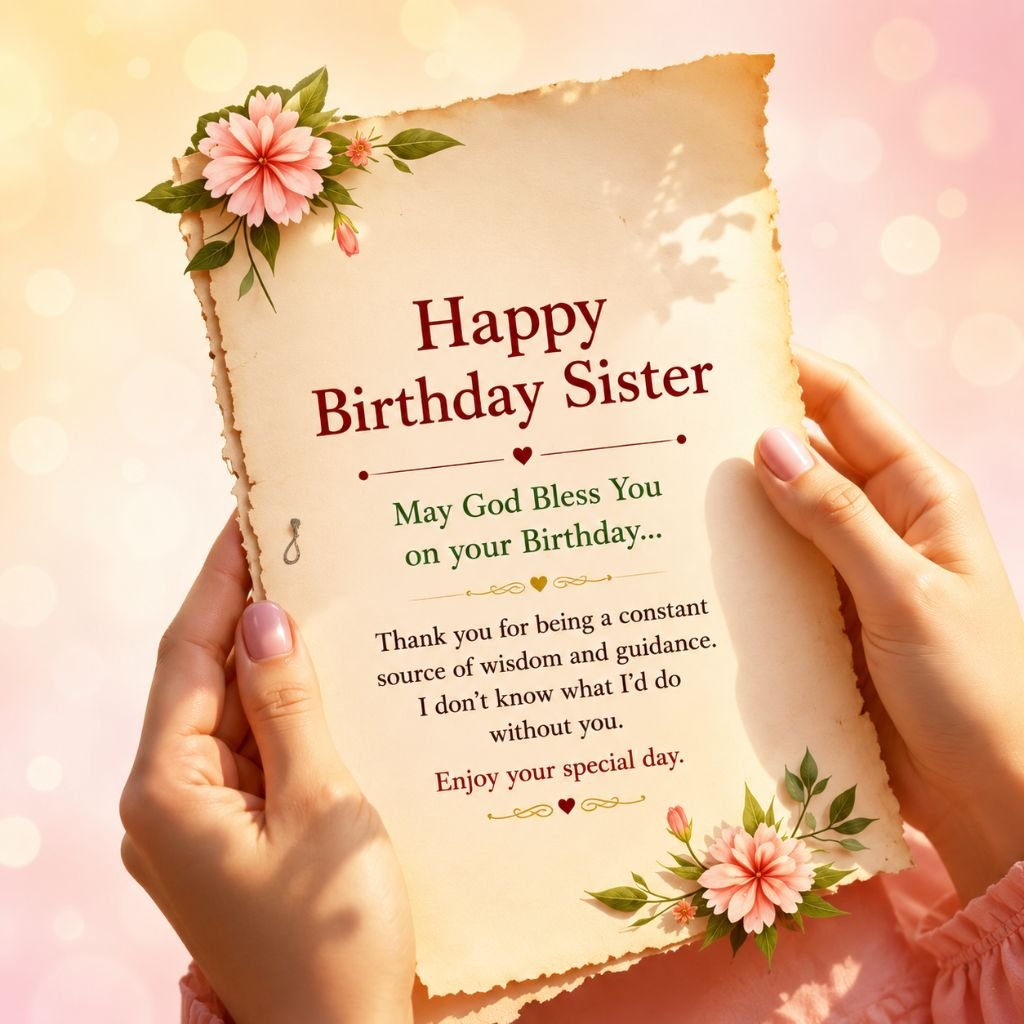 floral decoration Happy Birthday Sister greeting card