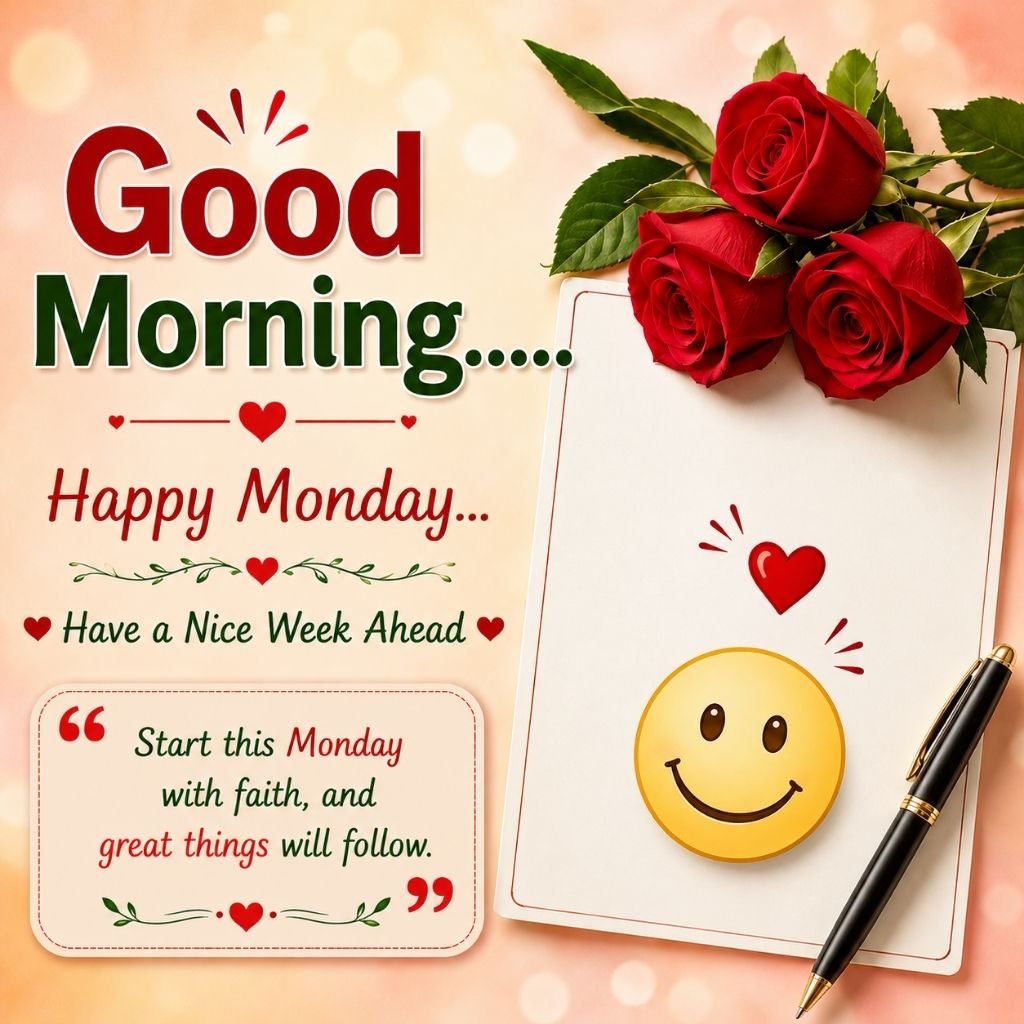good morning happy monday image with smiley note