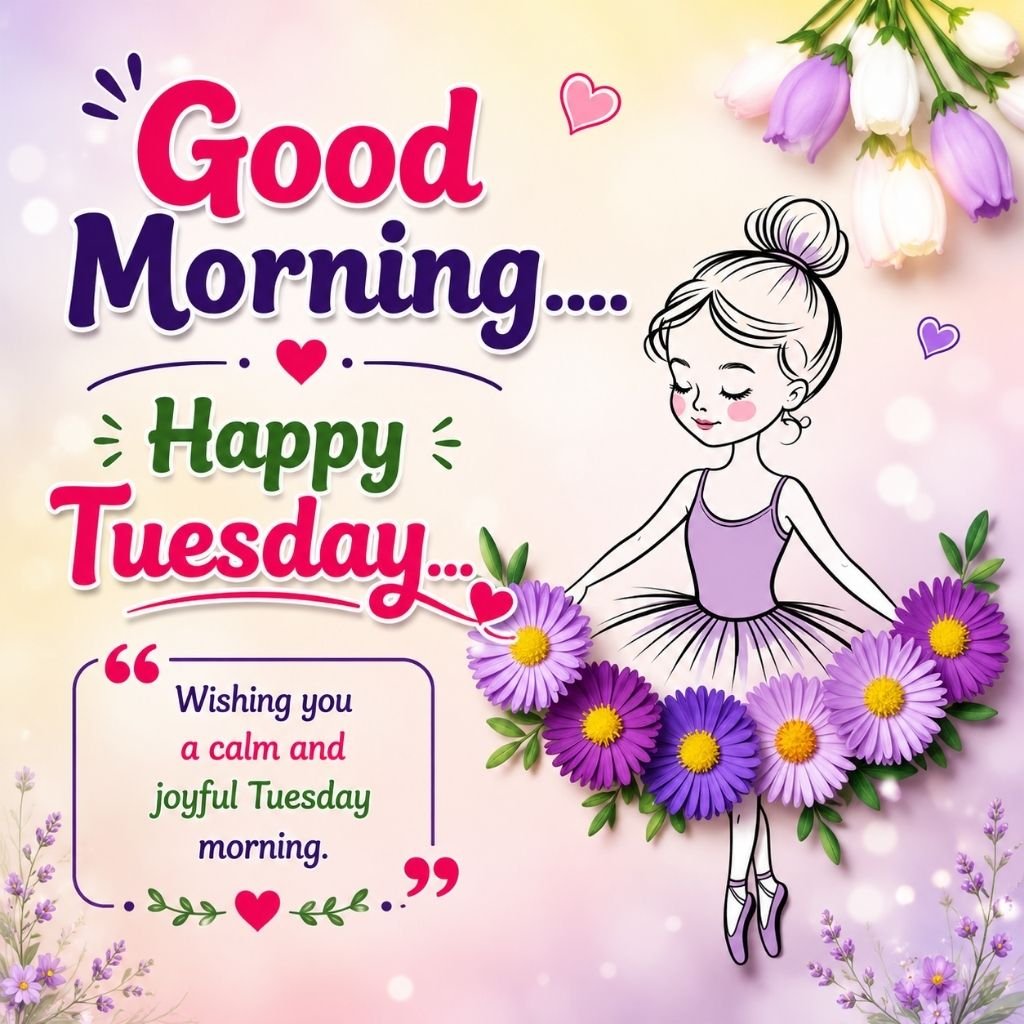good morning happy tuesday image featuring a cute ballerina 