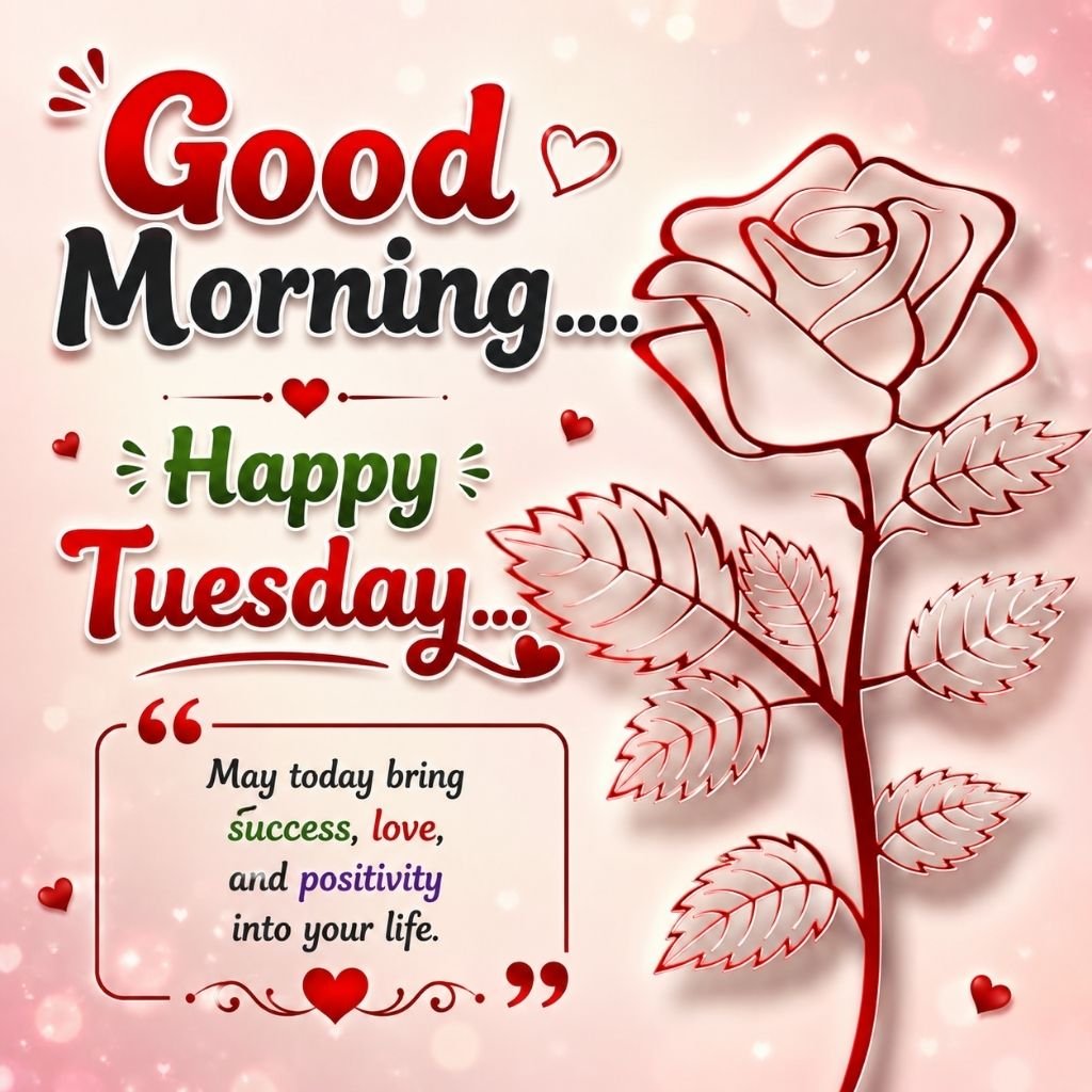 good morning happy tuesday image with a beautiful rose