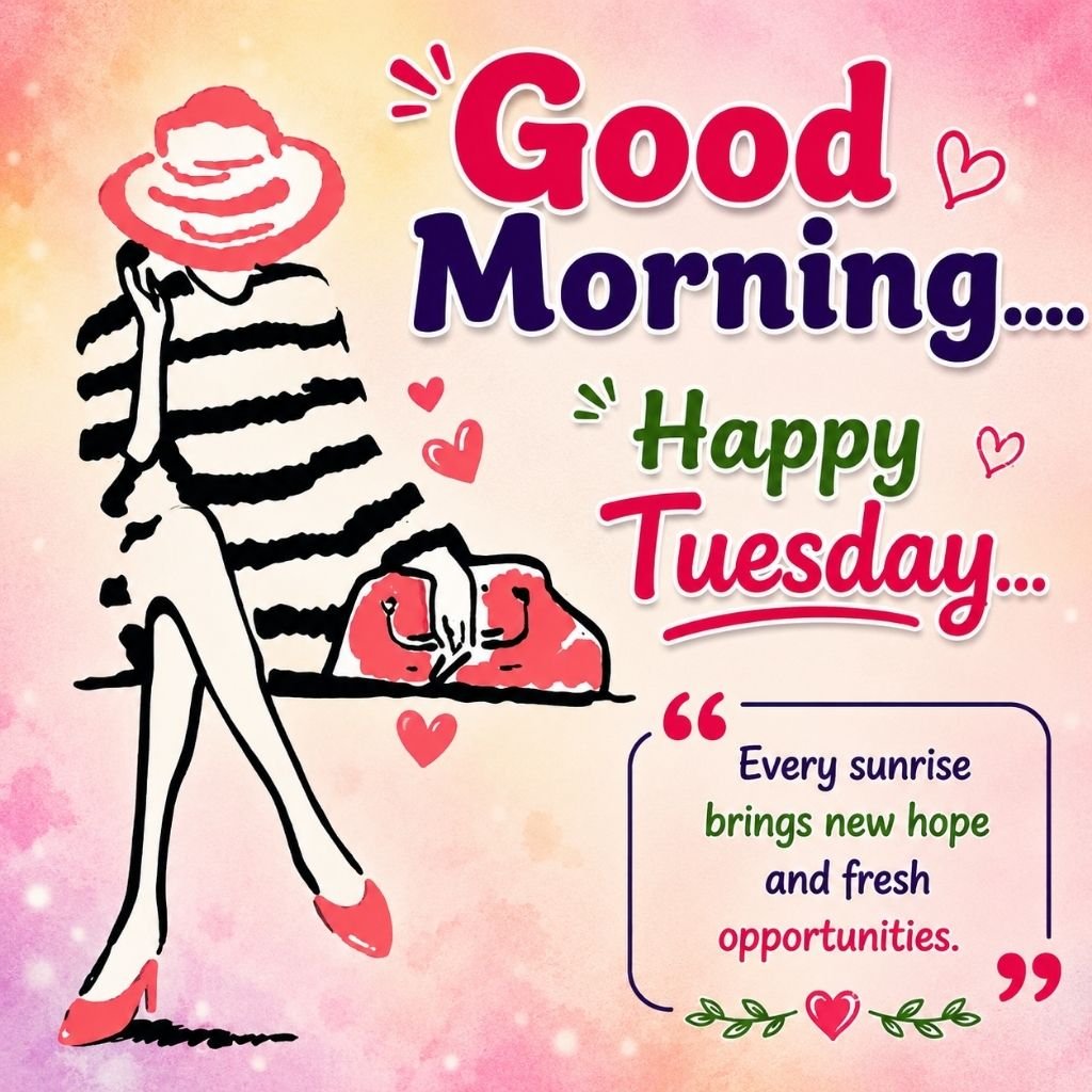good morning happy tuesday image with a stylish woman 