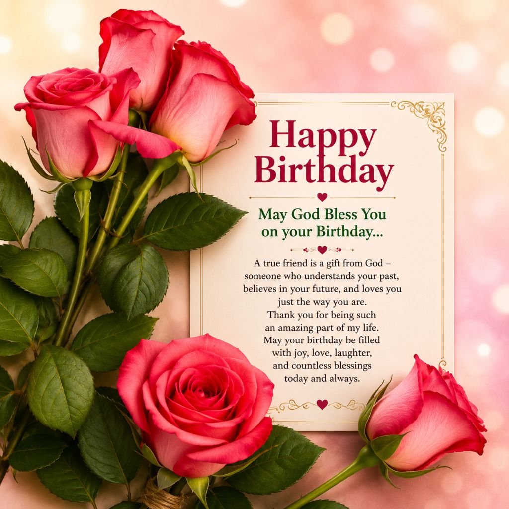 happy birthday card friendship with pink roses