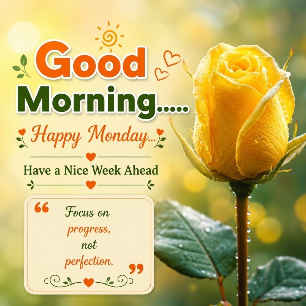happy monday image with a yellow rose