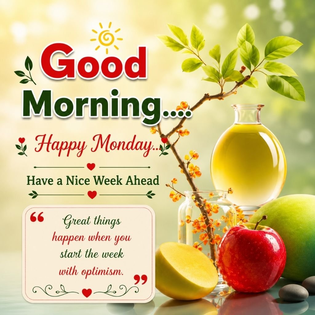 happy monday image with fresh fruits