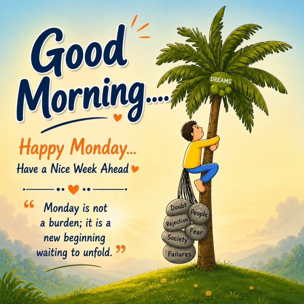 happy monday image with motivational dreams and success quote
