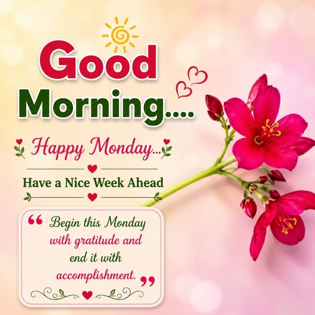 happy monday image with pink flowers