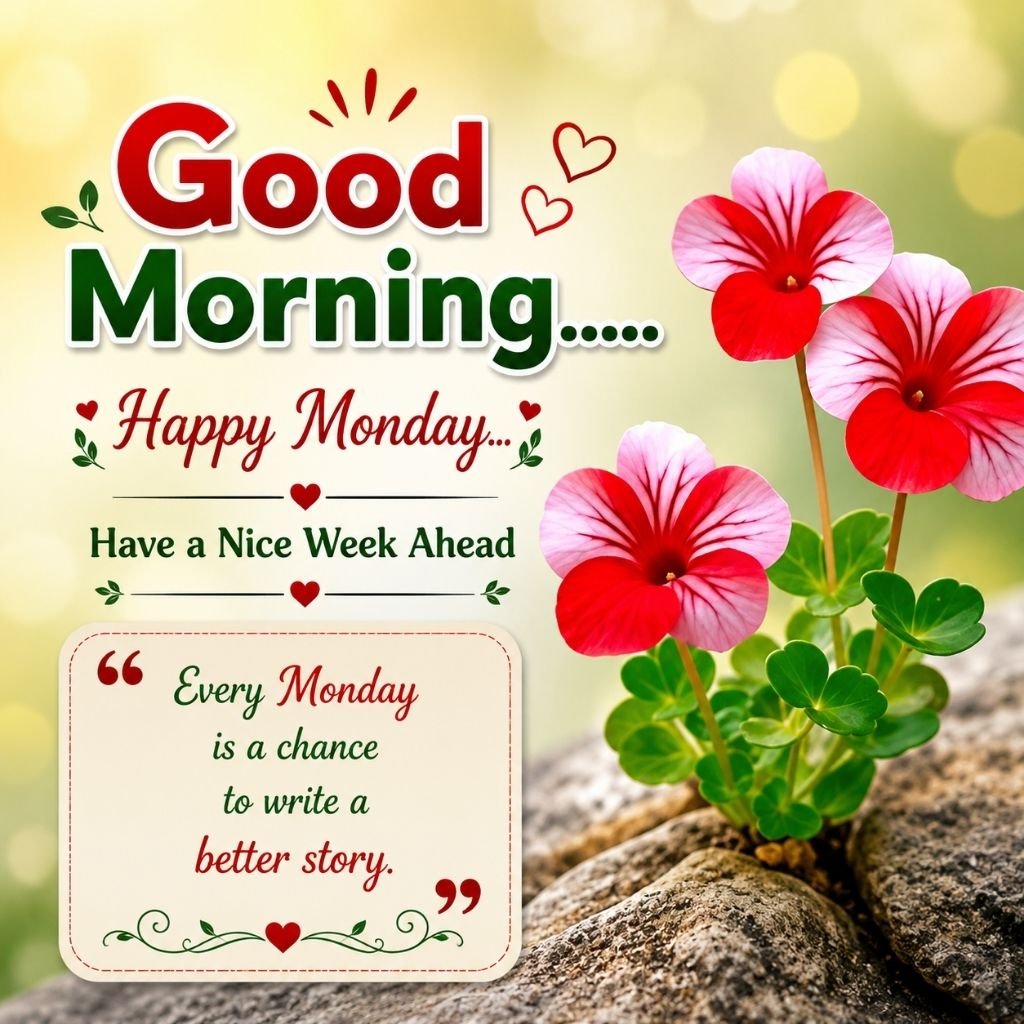 happy monday image with pink flowers