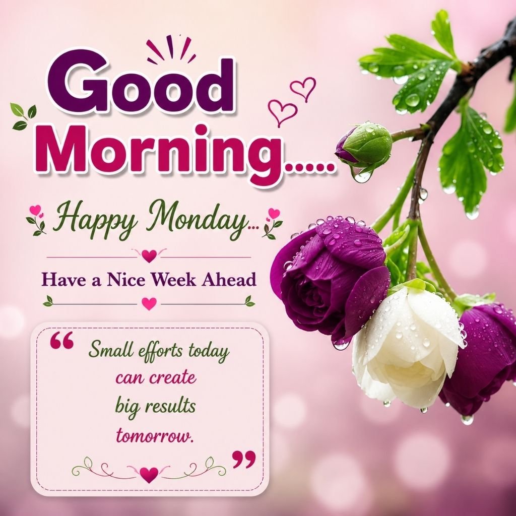 happy monday image with purple and white flowers