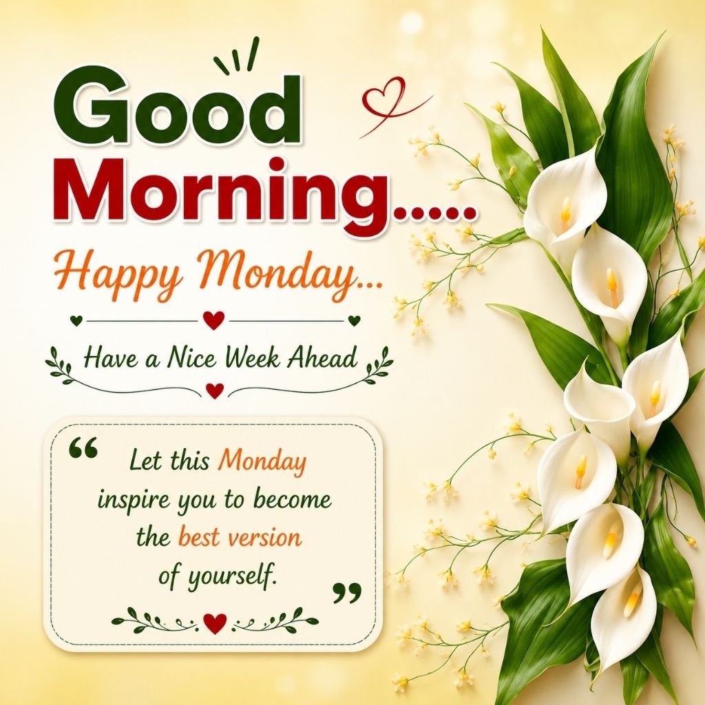 happy monday image with white calla lilies