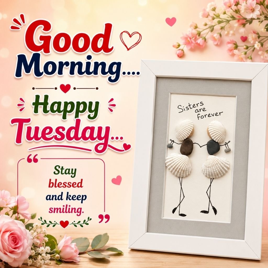 happy tuesday image featuring seashell sisters