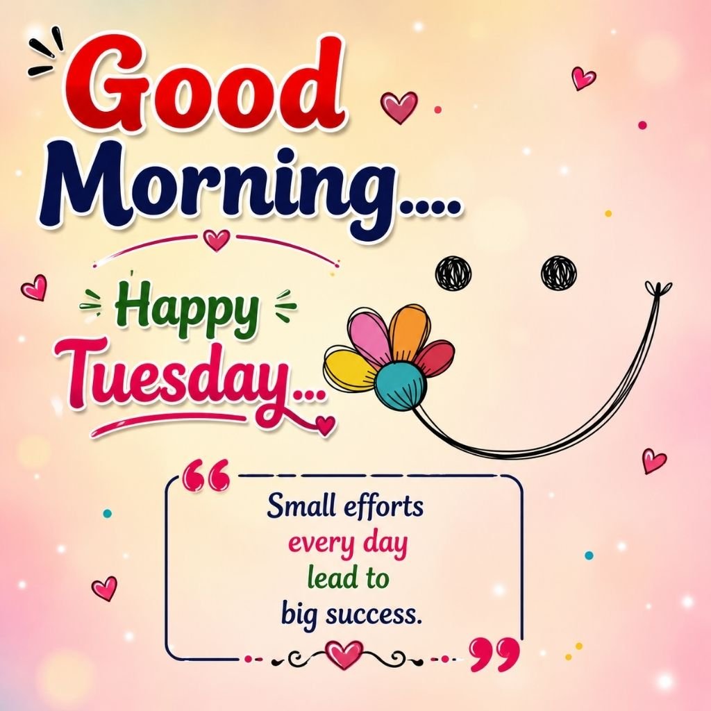 happy tuesday image of a smiling face with a colorful flower