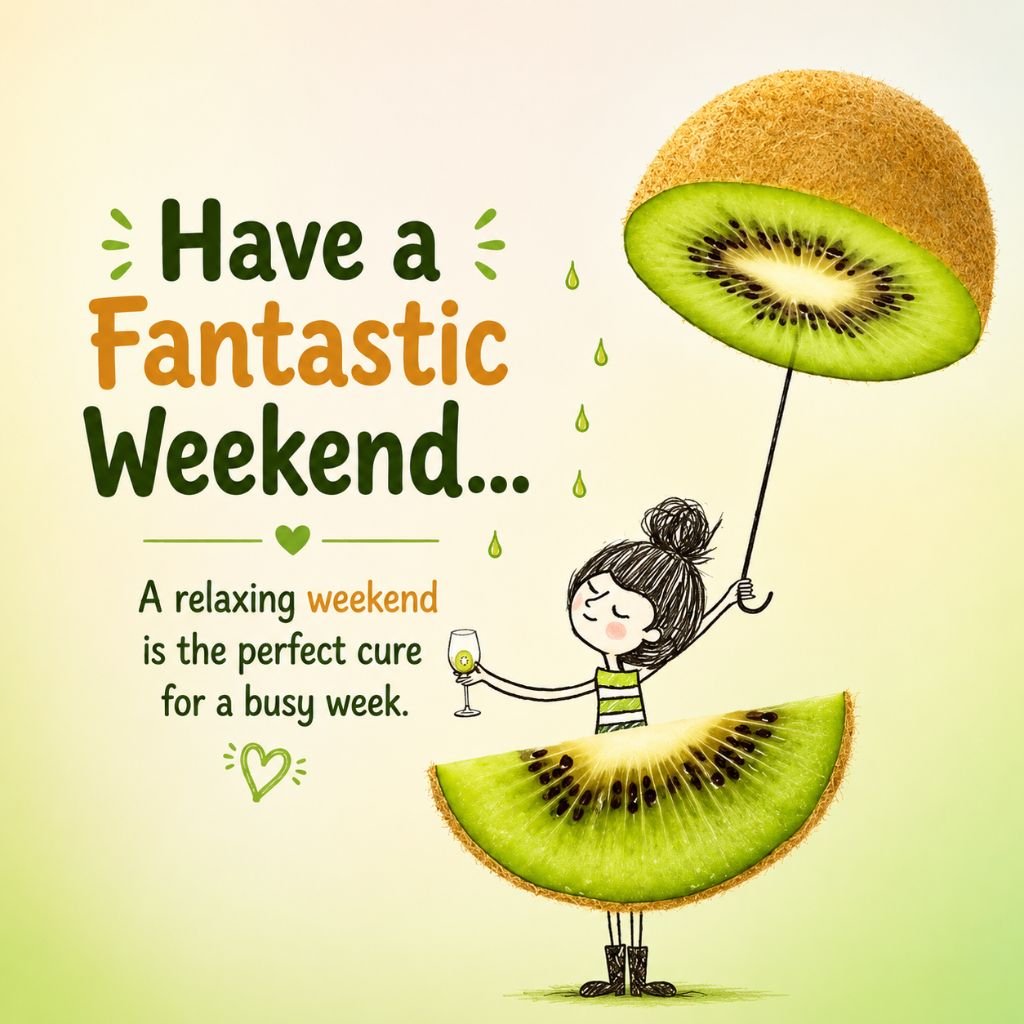 kiwi fruit umbrella Have a Fantastic Weekend message