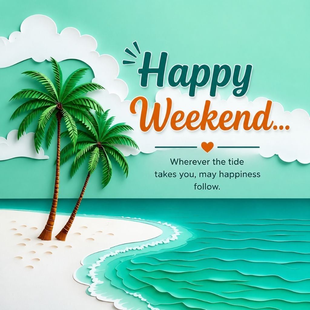 palm trees, turquoise ocean image happy weekend