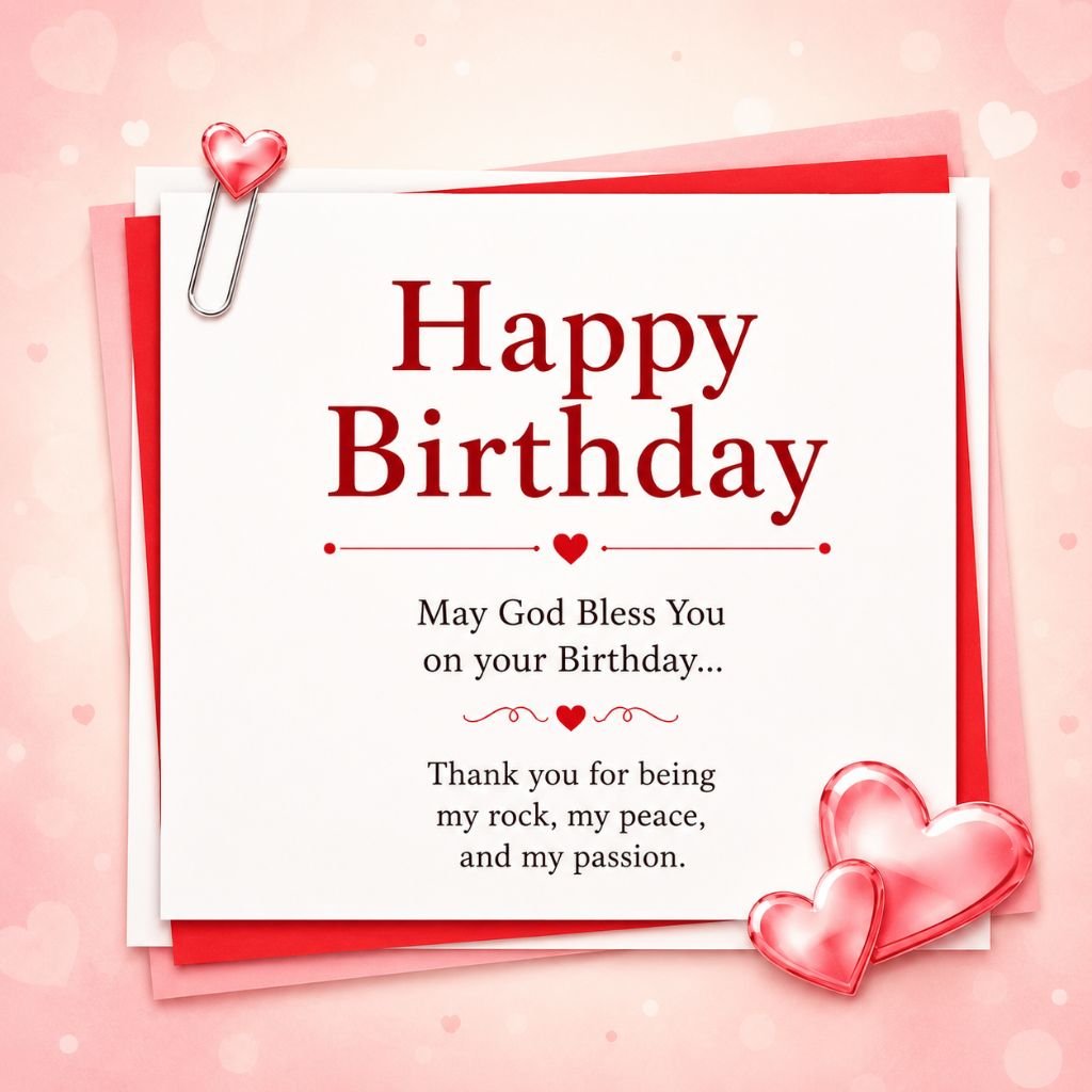 pink heart birthday note to wife