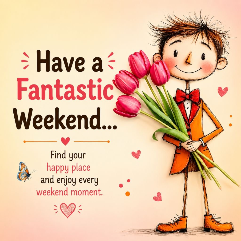 pink tulips with Have a Fantastic Weekend message