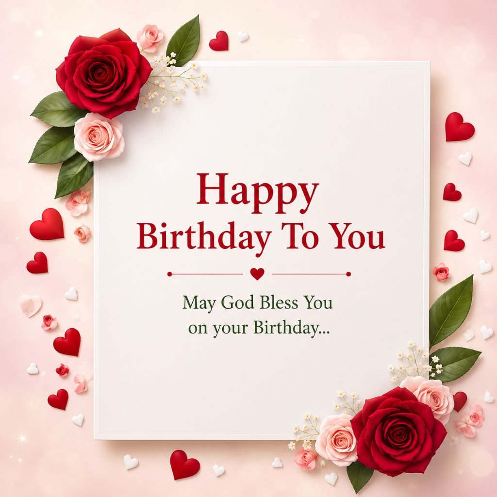 red and pink roses greeting card birthday friend