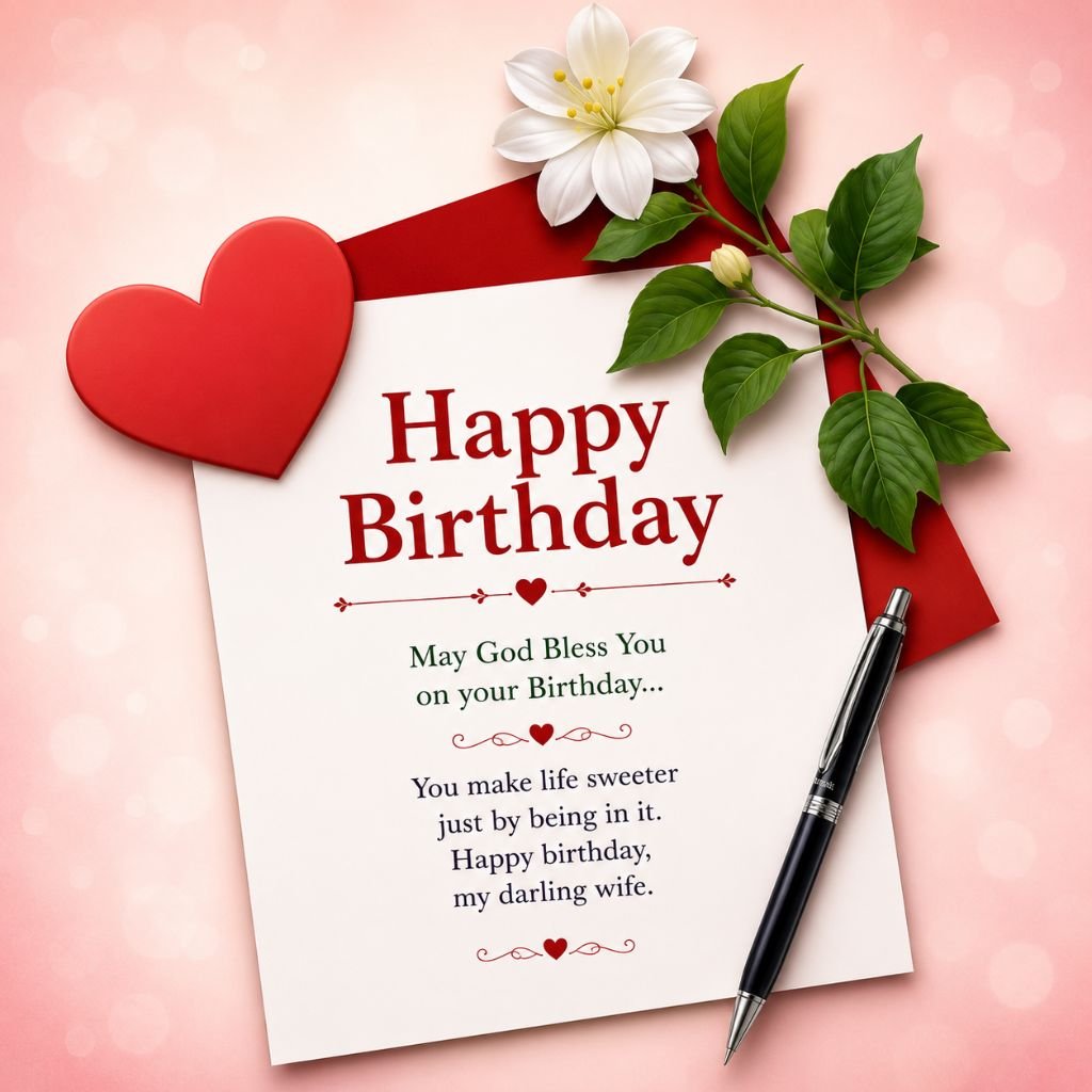 red heart happy birthday wife message