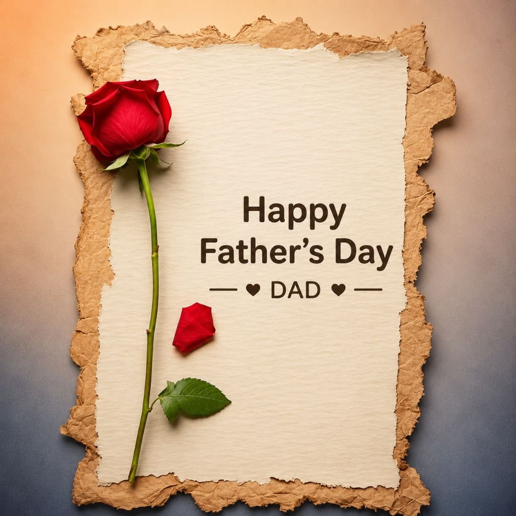 red rose on vintage parchment paper Happy Fathers Day
