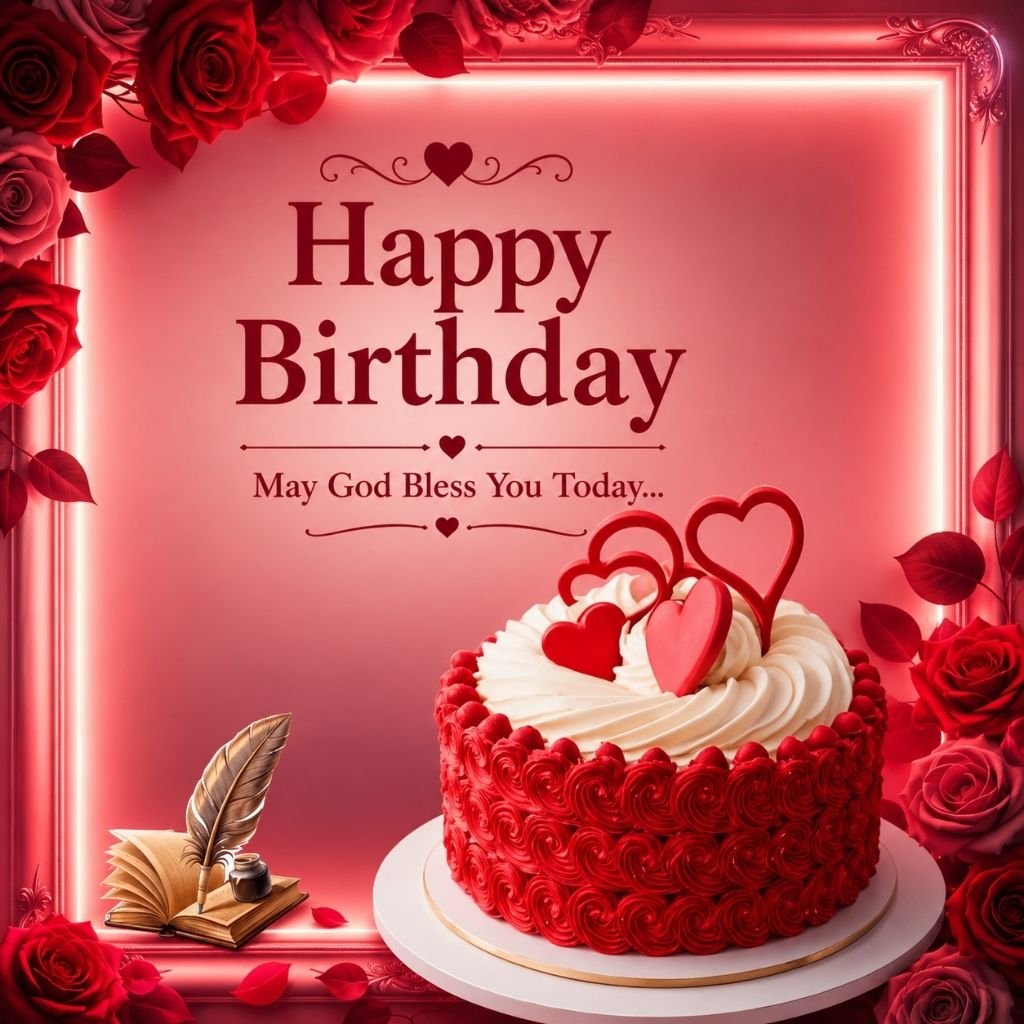 red rose-themed cake birthday wishes for gf
