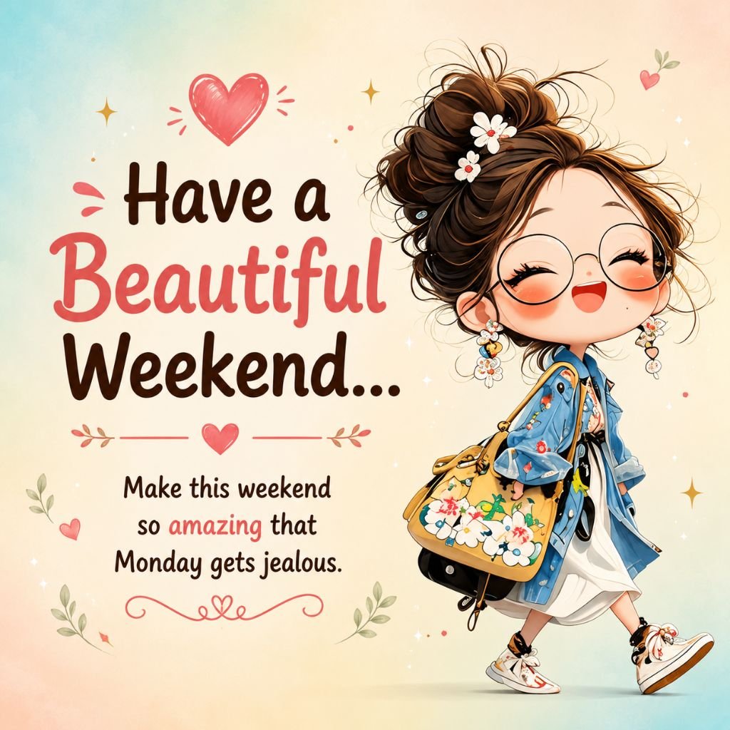 smiling girl Have a Beautiful Weekend quote