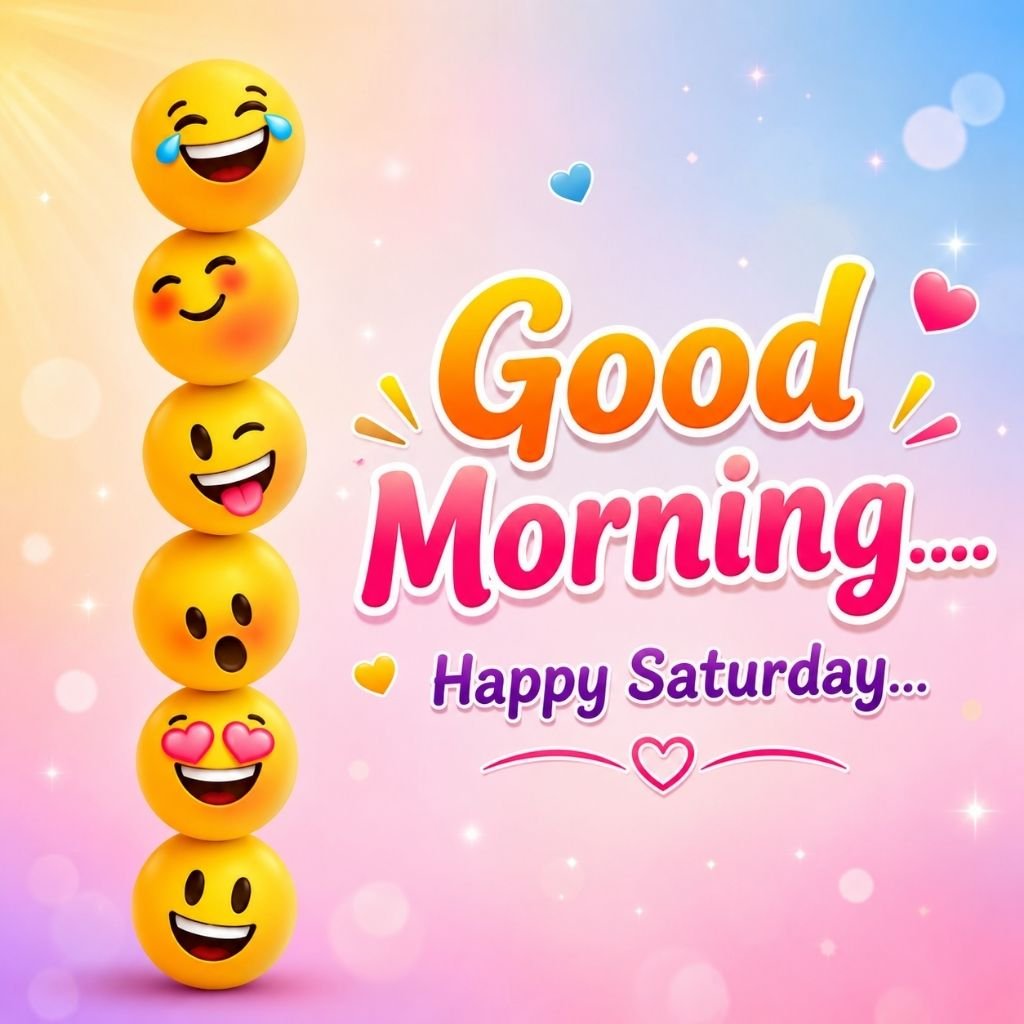 stacked yellow emojis displaying happy with saturday images