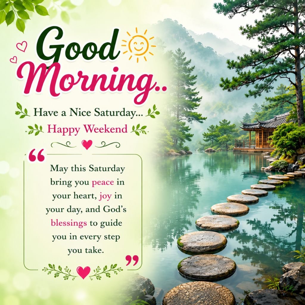 stepping stones across a serene lake cute saturday blessings