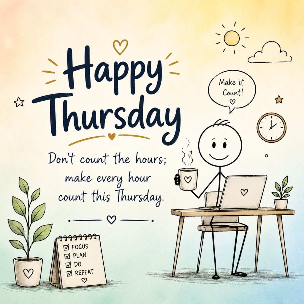 stick figure at a laptop positive work quotes for thursday