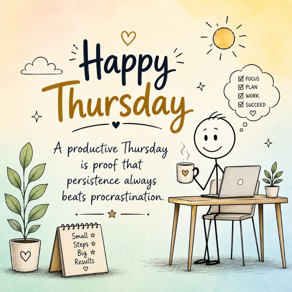  stick figure working at a desk thursday morning motivational quotes for work