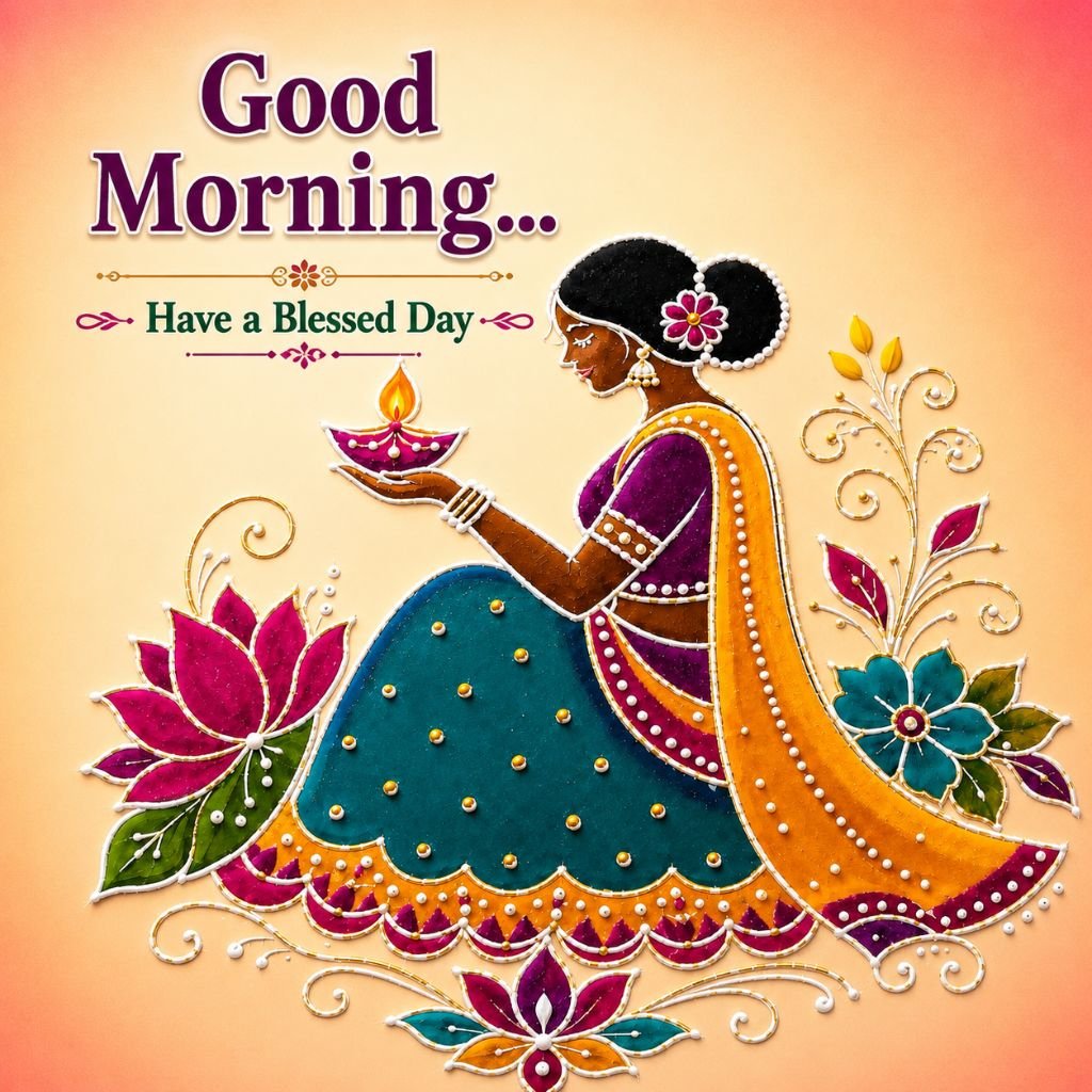 traditional Indian woman holding a glowing diya picture in the morning