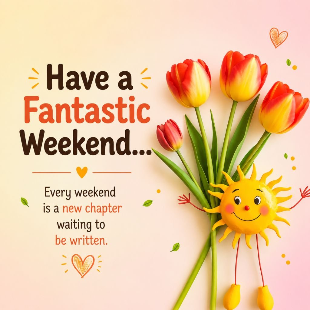 tulips and smiling sun Have a Fantastic Weekend message