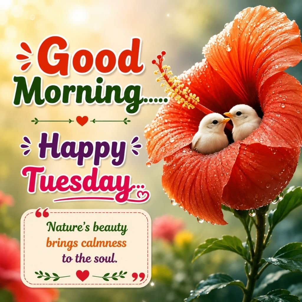 two cute birds nestled with happy tuesday morning pictures