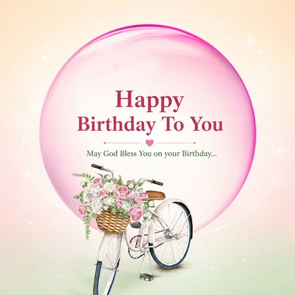 vintage bicycle carrying pink flowers birthday card for a good friend
