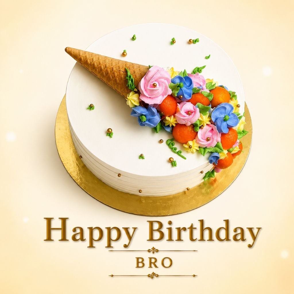 white designer cake happy birthday bro